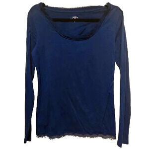 Ann Taylor Loft blue longsleeve scoop neck tee shirt w/ eyelash lace Size Medium